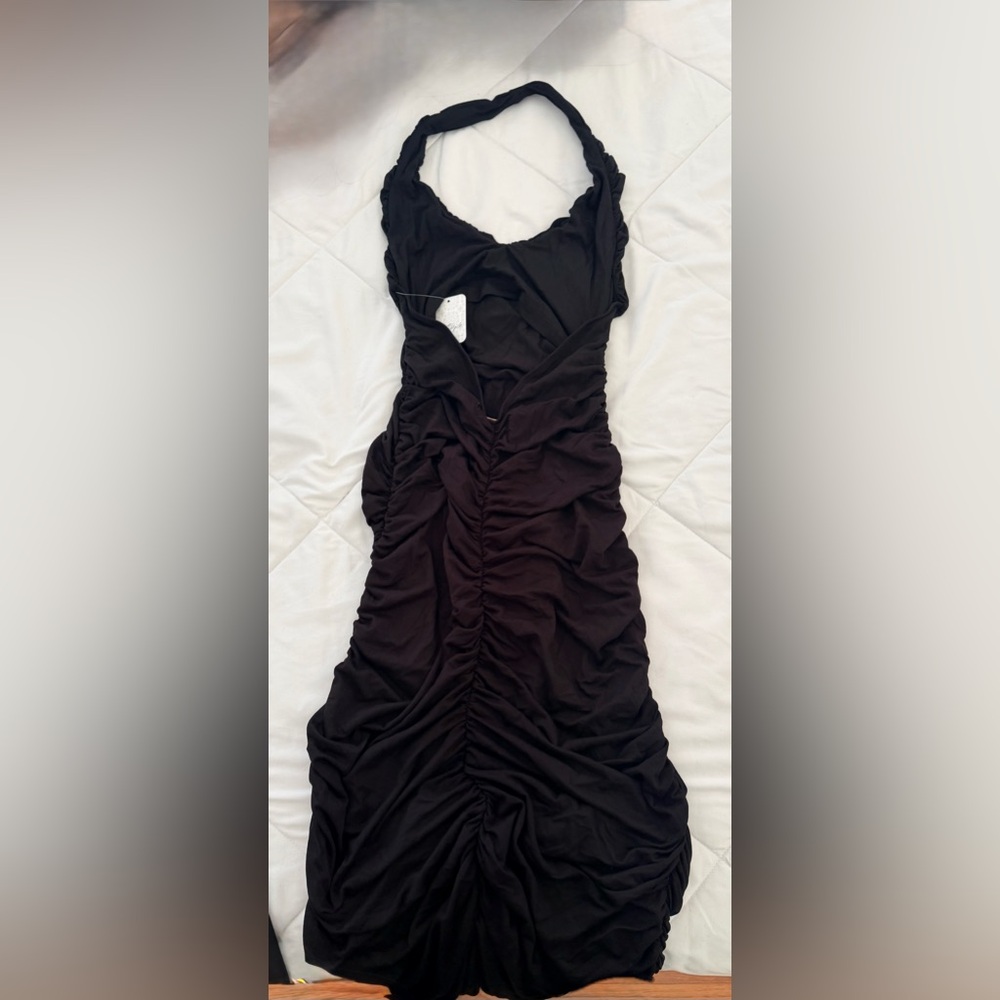 Free People Black Ruched Halter Midi Dress